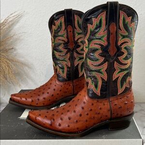 Dingo Brown Ostrich Print  Snip Toe Cowboy Boots Size 8.5 EW